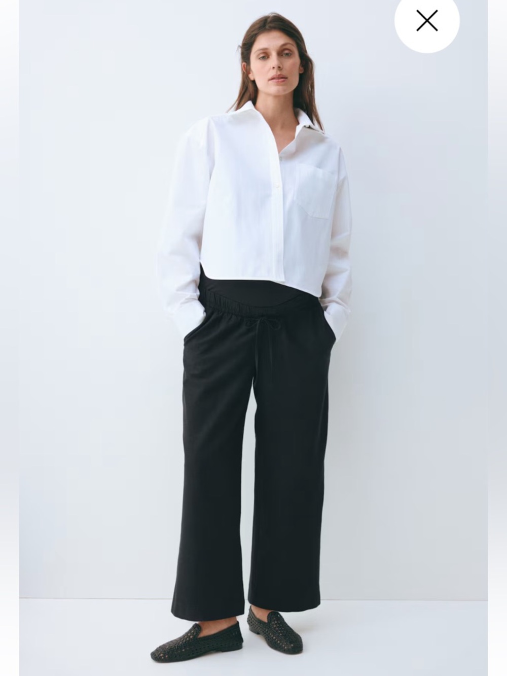 H&M MAMA Linen-Blend Drawstring Pants Black (Maternity)